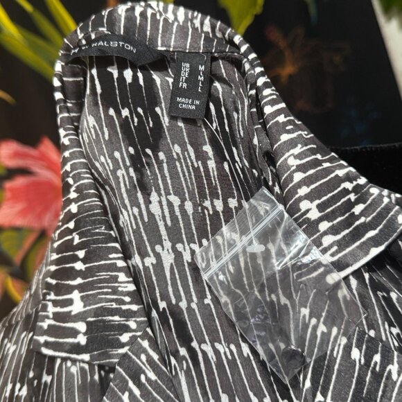 H by HALSTON Short Sleeve Button Front Duster Dress, Black and White Abstract, M - Picture 15 of 16